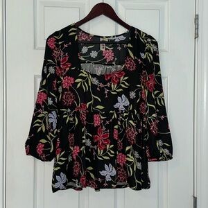 ANTHROPOLOGIE DOLAN Black Cherie Square Neck Empire Waist Blouse Size Medium